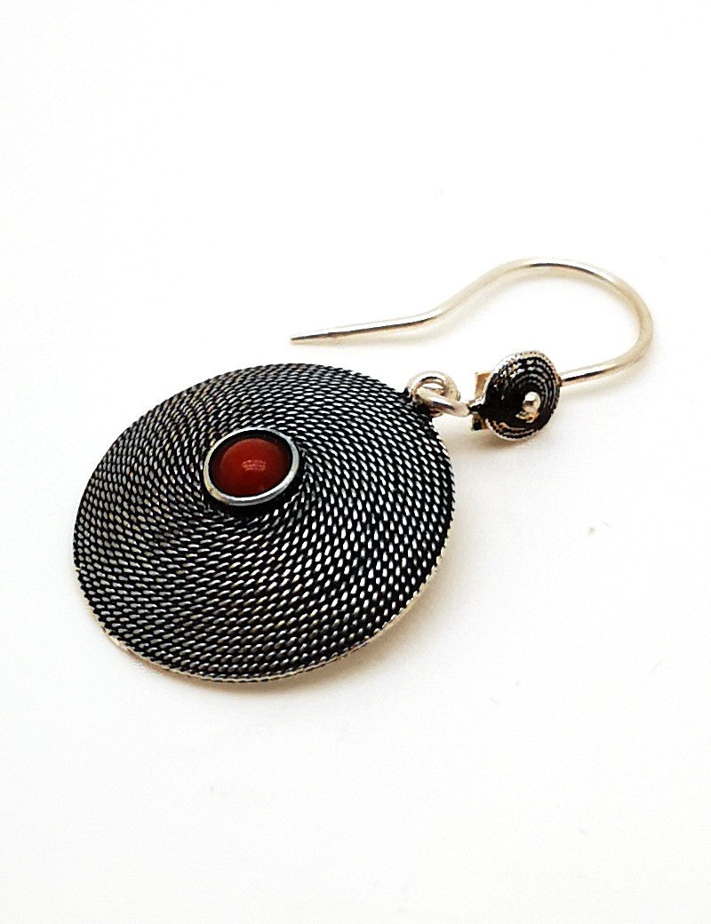 Sardinian silver "corbula" earrings with coral