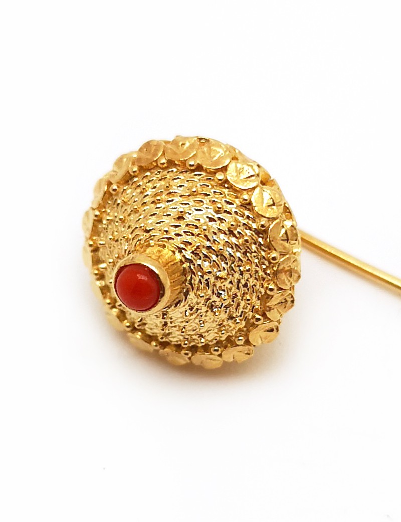 Spillone sardo in argento con bottone e corallo