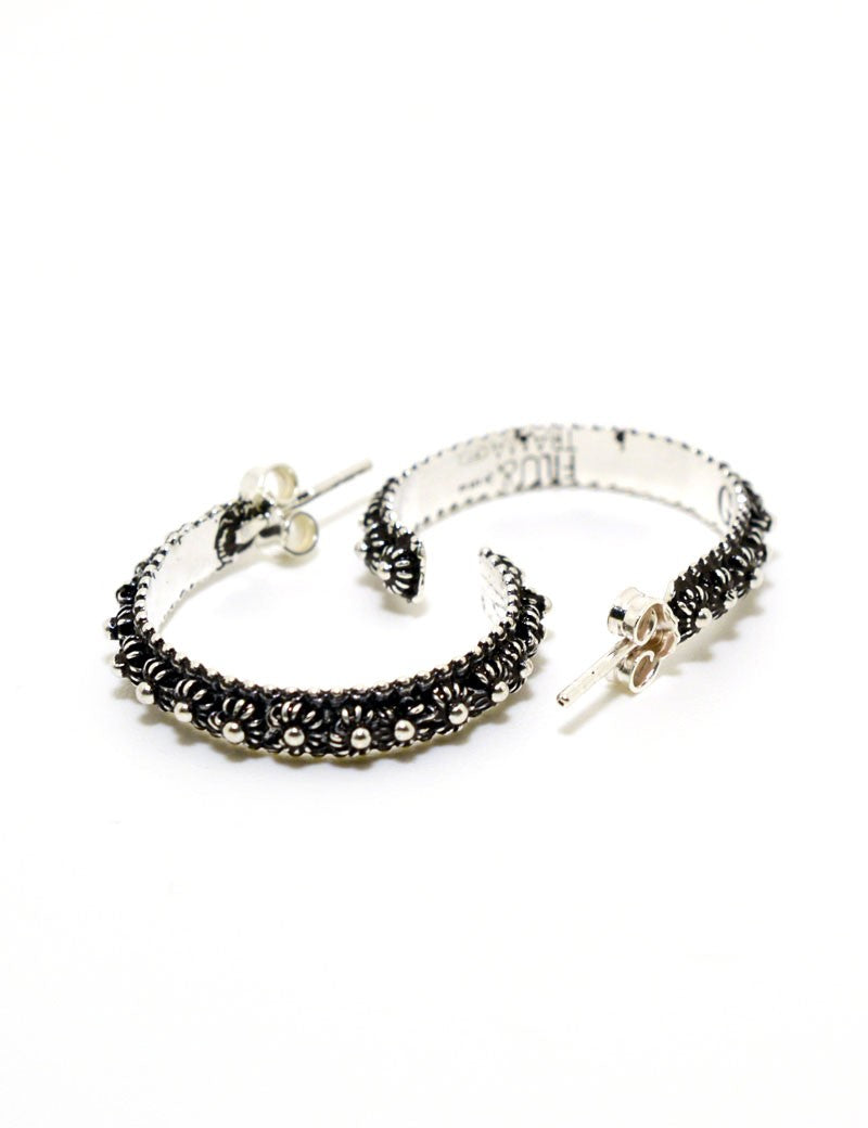 Sardinian filigree silver hoop earrings