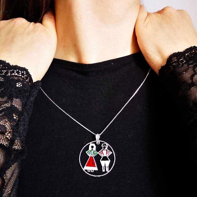 Catenina con ciondolo "su ballu sardo" uomo-donna in filigrana d’argento