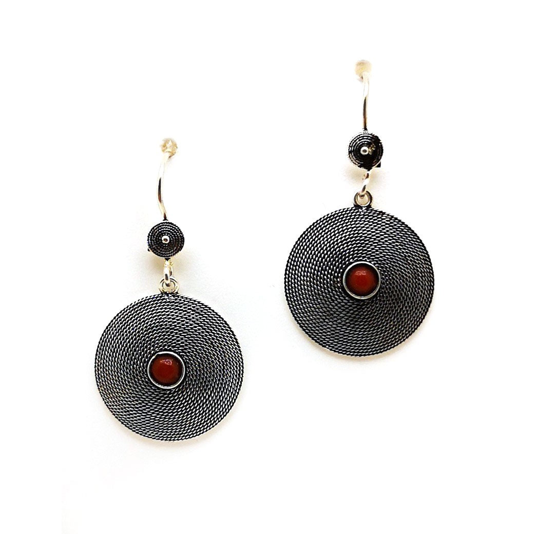 Sardinian silver "corbula" earrings with coral