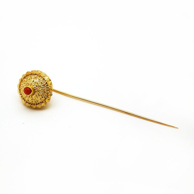 Spillone sardo in argento con bottone e corallo