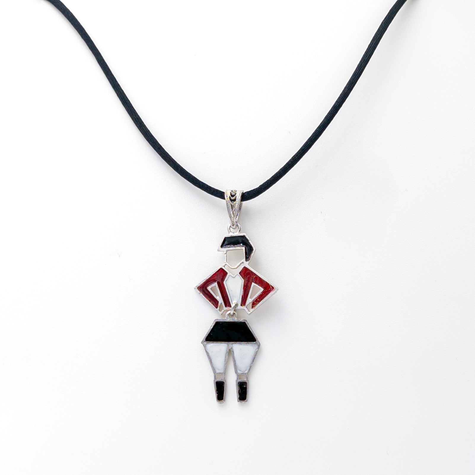 Collana con ciondolo "su ballu sardo" uomo snodato in filigrana d'argento con smalto