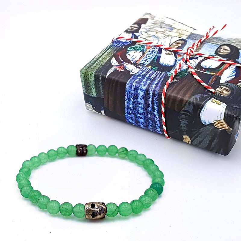 Bracciale elastico con pietra Avventurina e maschera sarda in argento