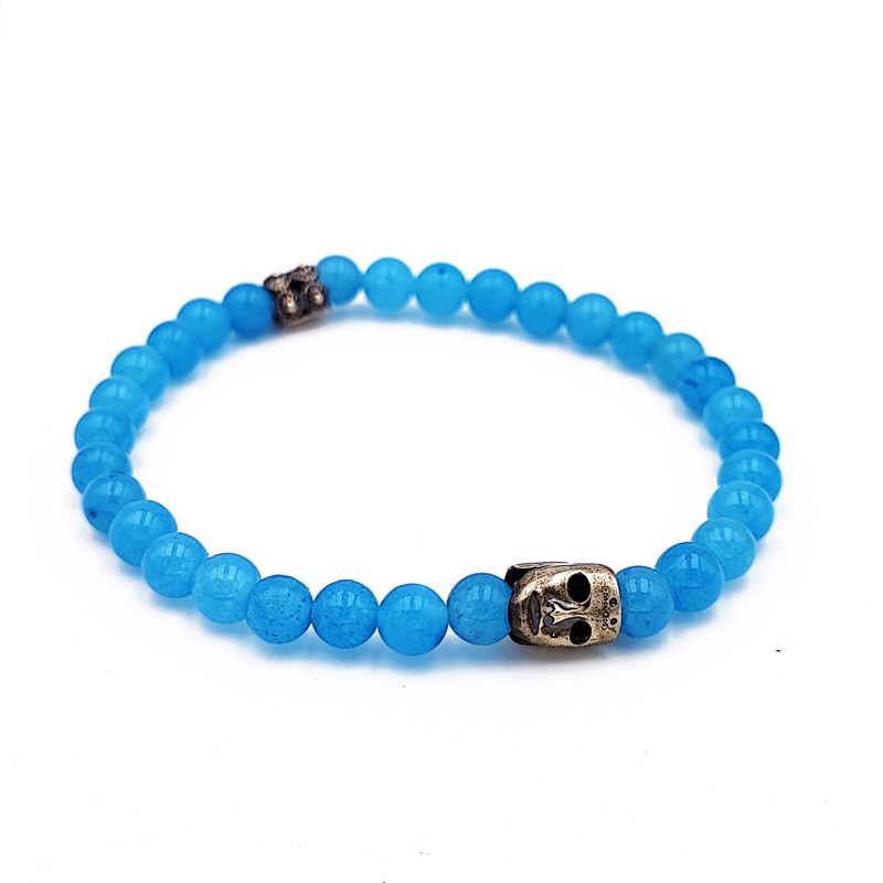 Bracciale elastico con pietra Angelite e maschera sarda in argento