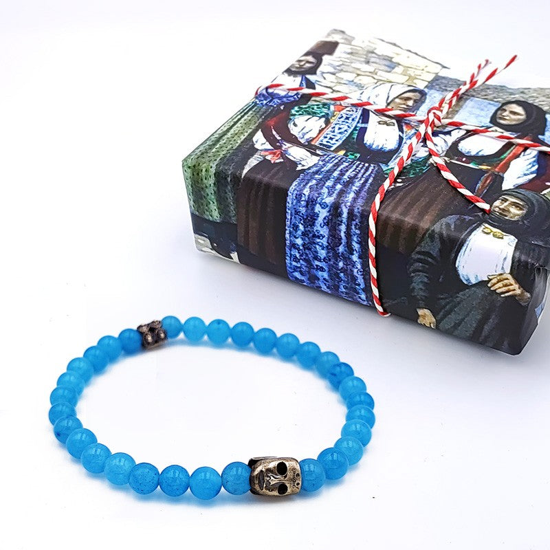Bracciale elastico con pietra Angelite e maschera sarda in argento