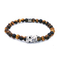Bracciale elastico con pietra Bronzite e maschera sarda mamuthones in argento