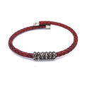 Bracciale sardo in pelle rossa intrecciata con passante in filigrana d'argento