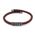 Bracciale sardo in pelle marrone intrecciata con passante e finiture in argento