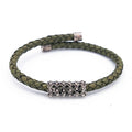 Bracciale sardo in pelle verde intrecciata con passante in filigrana d'argento