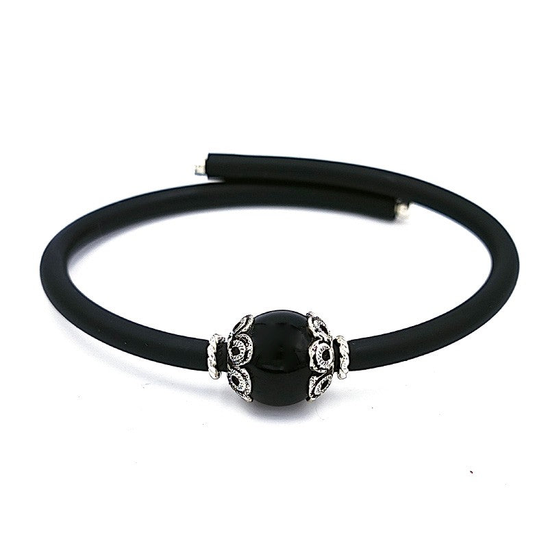 Bracciale sardo in caucciù con Kokkos e filigrana d'argento