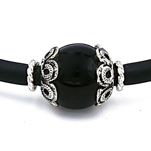 Sardinian rubber bracelet with Kokkos and silver filigree