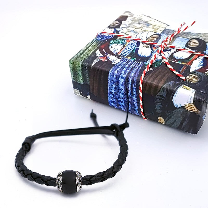 Bracciale "scooby" in pelle con Kokkos e filigrana d'argento