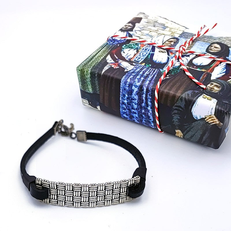 Bracciale sardo in cuoio e filigrana d'argento