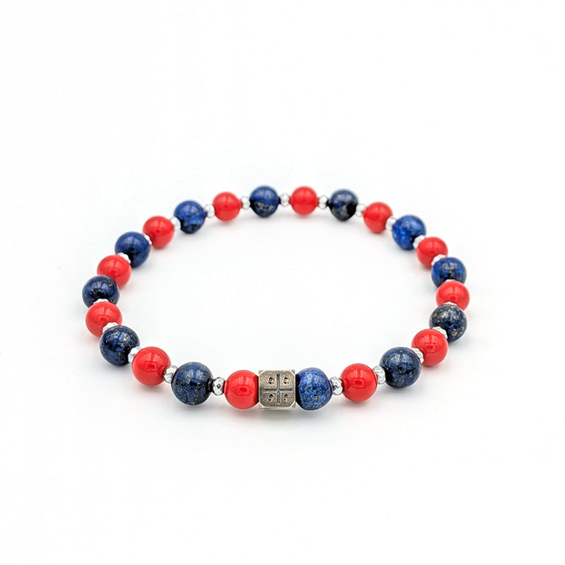 Bracciale elastico Cagliari con pietre dure e inserto 4 Mori in argento