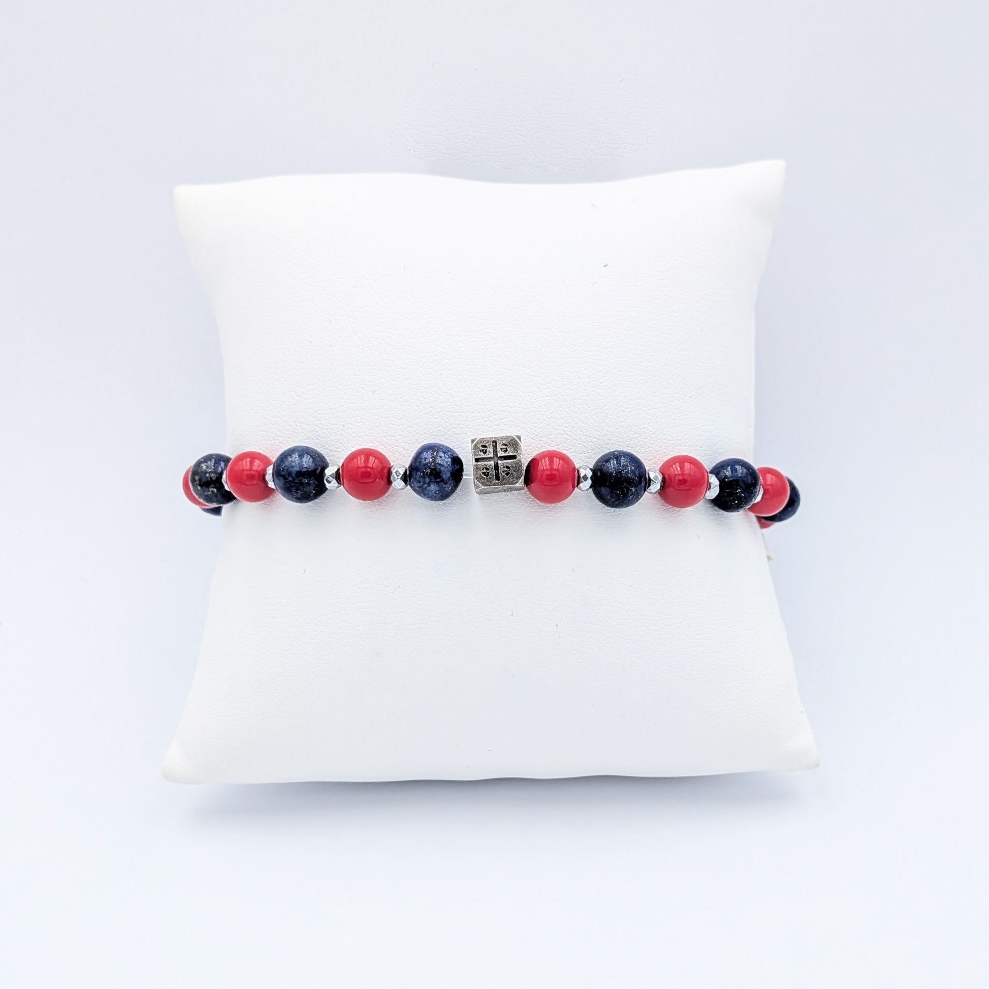 Bracciale elastico Cagliari con pietre dure e inserto 4 Mori in argento