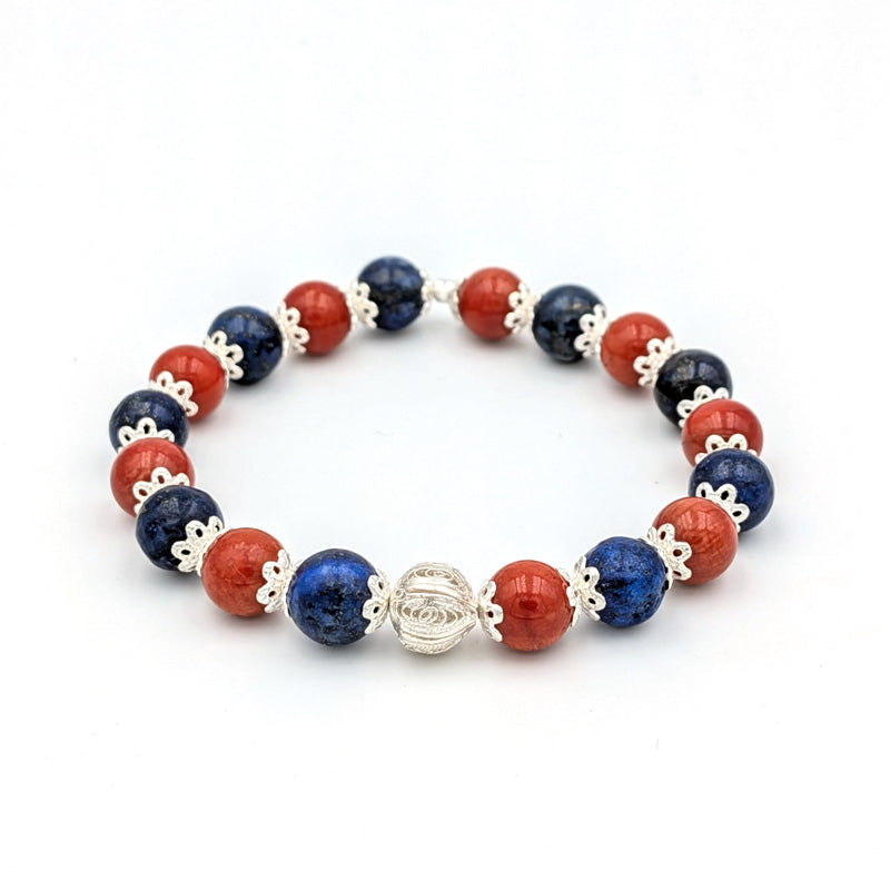 Bracciale elastico Cagliari con pietre dure e inserti in filigrana d'argento
