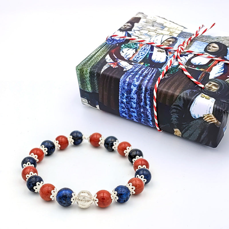 Bracciale elastico Cagliari con pietre dure e inserti in filigrana d'argento