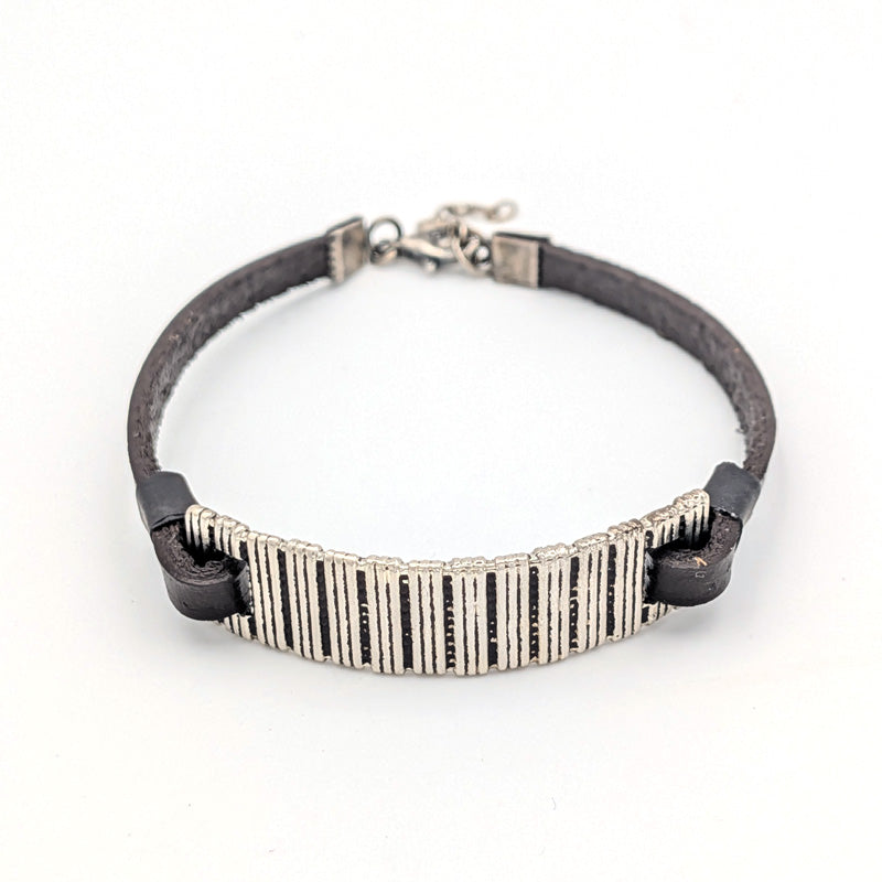 Sardinian leather and silver bracelet