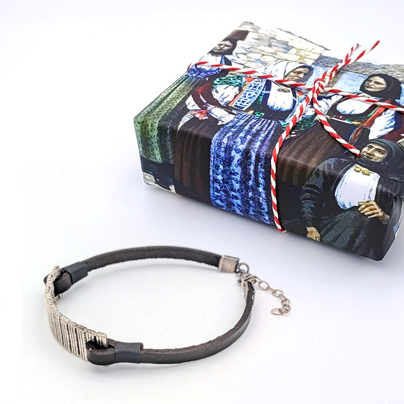 Sardinian leather and silver bracelet