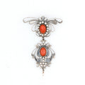 Sardinian silver filigree brooch with corals and beads
