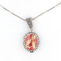 Oval Sardinian silver necklace with brocade and Saint Lucy's Eye pendant